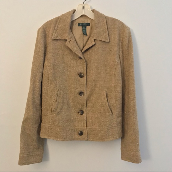 LAUREN by RALPH LAUREN Linen & Silk Blazer.  Size 10. Golden Flax Color. NWOT. - Picture 11 of 13